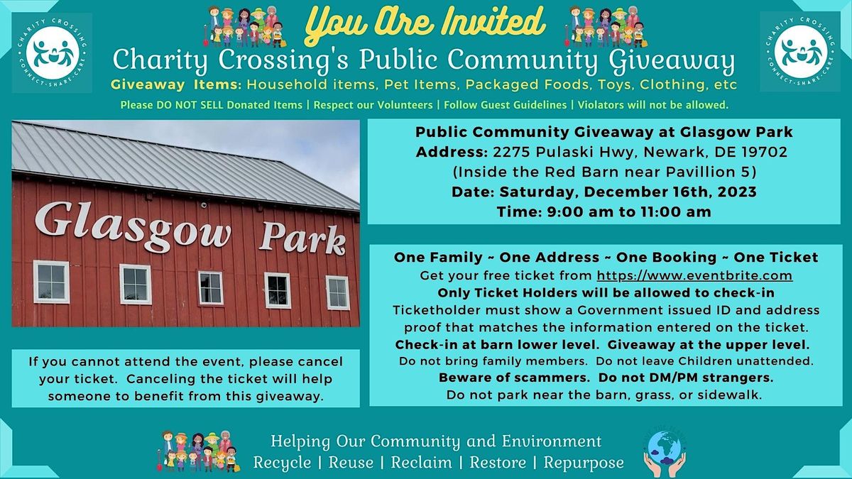 Charity Crossings Community Giveaway at Glasgow Park, Newark, Delaware