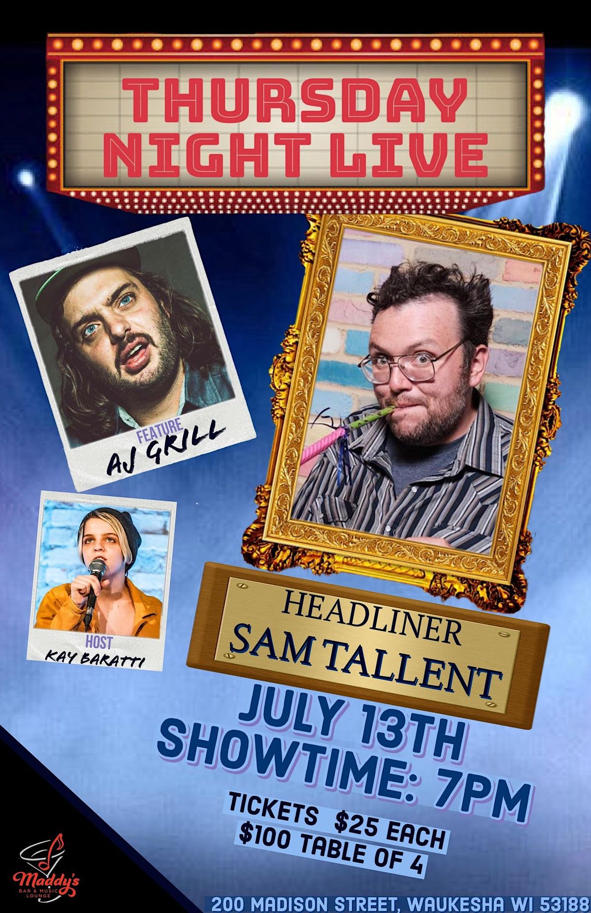Sam Tallent Standup Comedy Showcase, Maddy's Bar and Music Lounge, Waukesha, July 13 2023