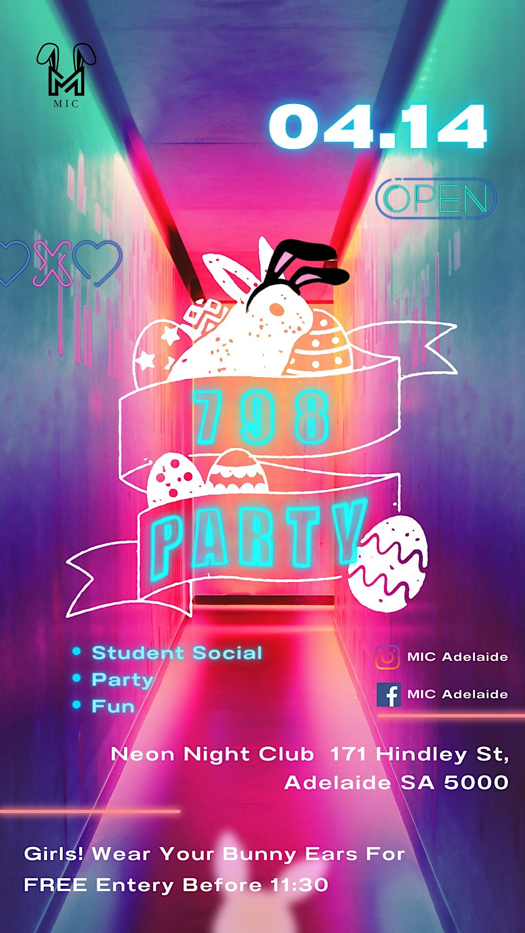 MIC 798 Presents Bunny Night 14th April Adelaide Club, NEON Adelaide, 14 April to