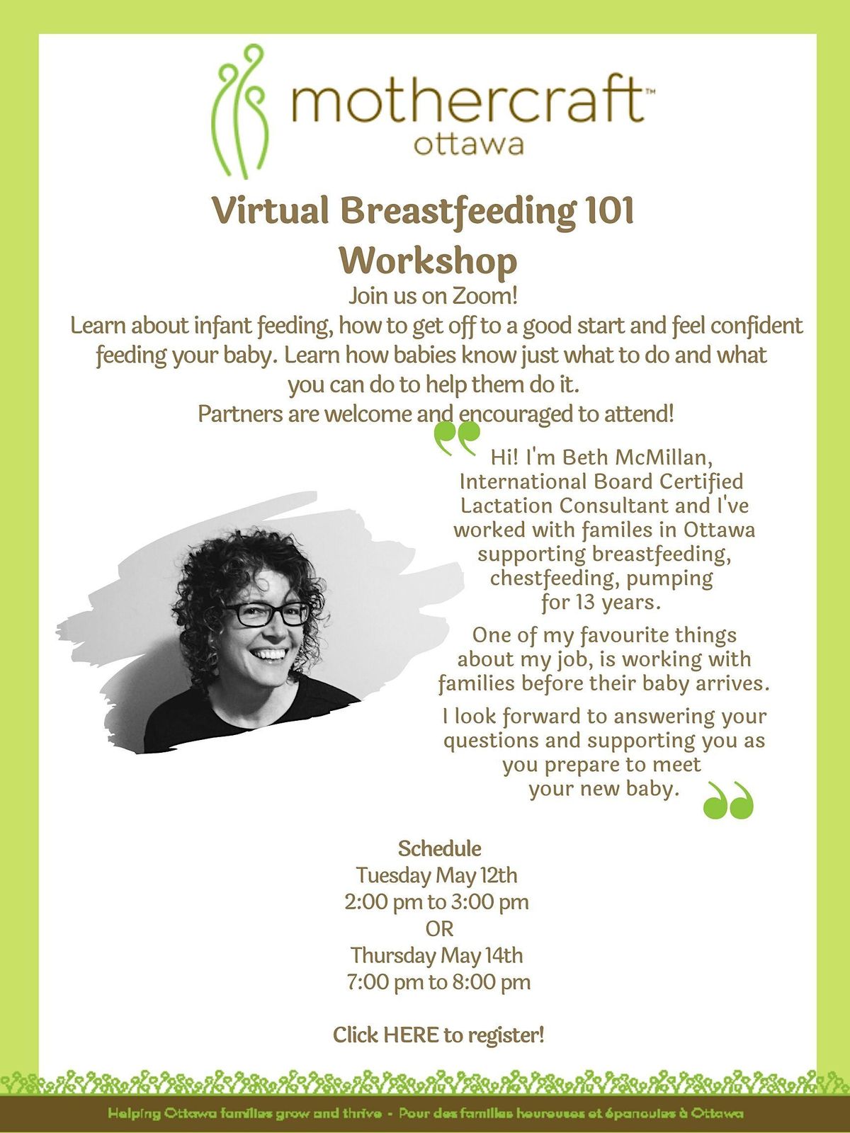 Mothercraft Ottawa EarlyON Virtual Breastfeeding 101
