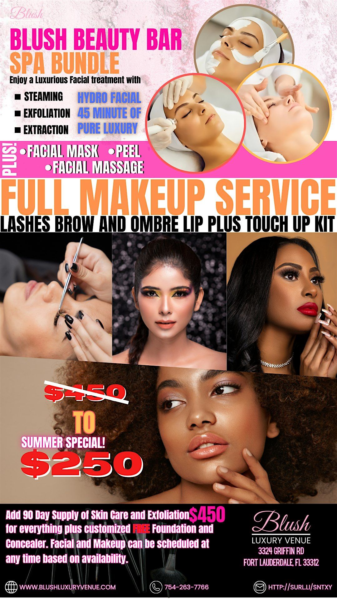 FULL MAKEUP SERVICE Lashes, Brow and Ombre Lip Plus Touch Up Kit, Blush