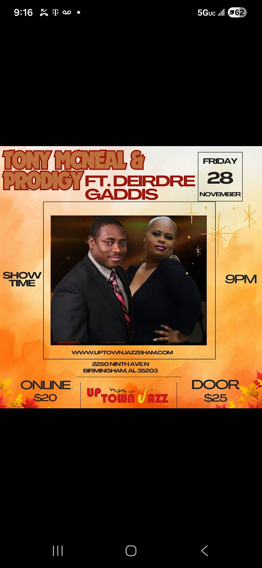 Tony McNeal and Prodigy Band Featuring Deirdre Gaddis!, 28 November | Event in Birmingham | AllEvents