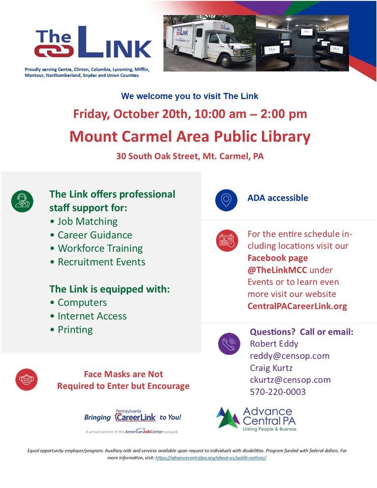 The LINK to a new job !, Mount Carmel Area Public Library, October 20