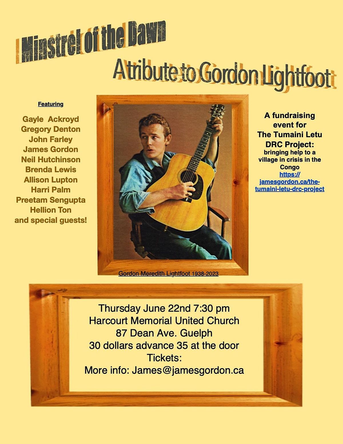 Minstrel of the Dawn A Tribute to Gordon Lightfoot, Harcourt Memorial