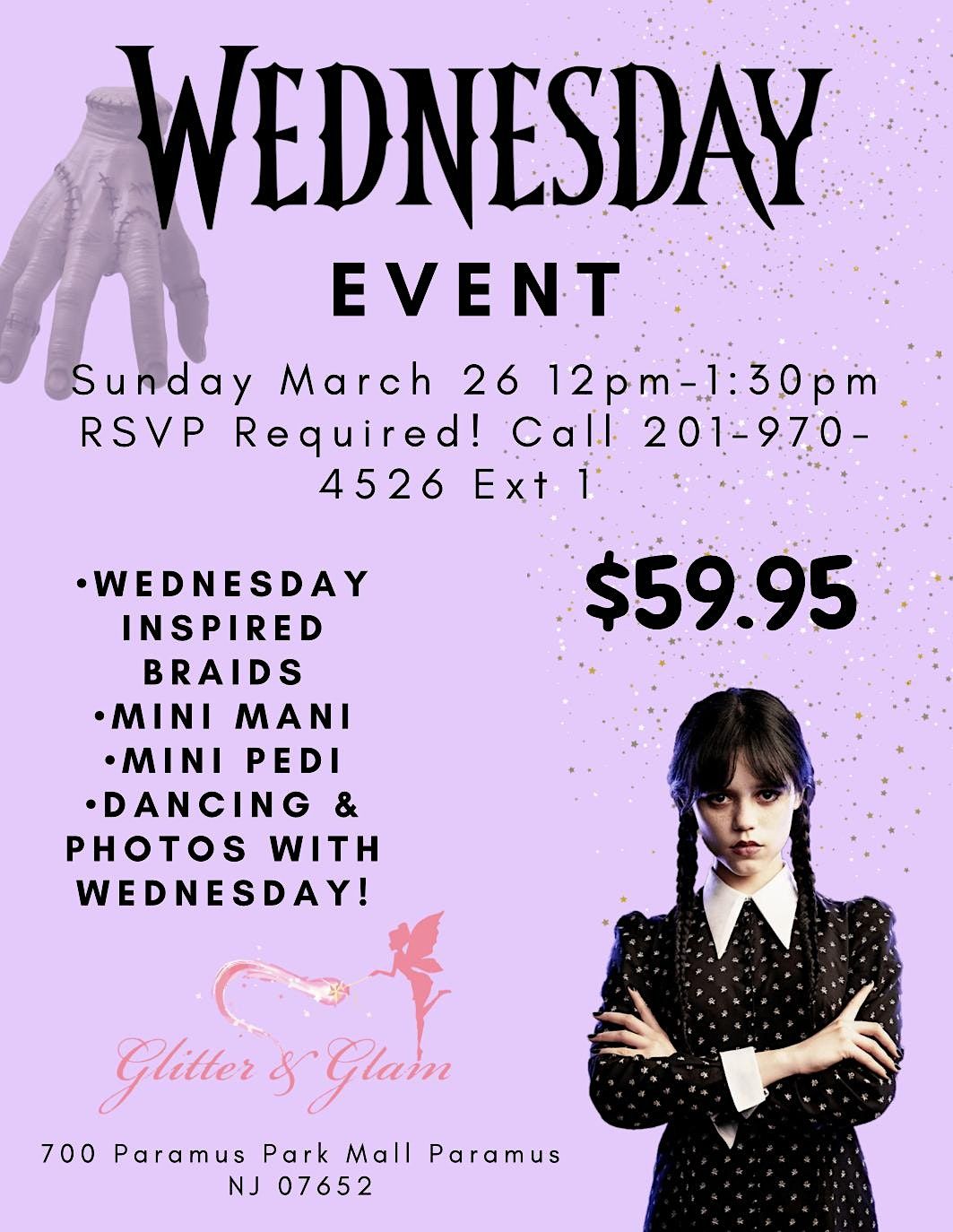 Wednesday Addams Event!, Glitter & Glam, Paramus, March 26 2023