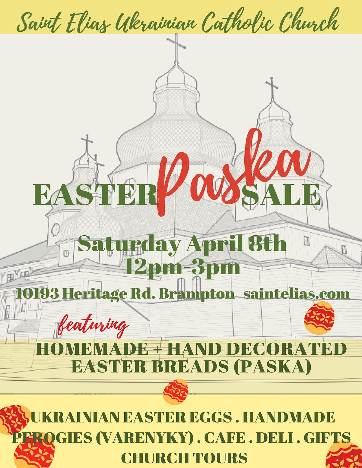 Ukrainian Easter Market featuring, baked Easter breads, gifts, deli