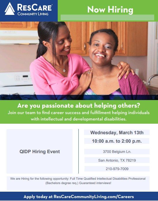 QIDP Hiring Event 3700 Belgium Lane San Antonio TX United States QIDP Hiring Event 3700 Belgium Lane San Antonio TX United States