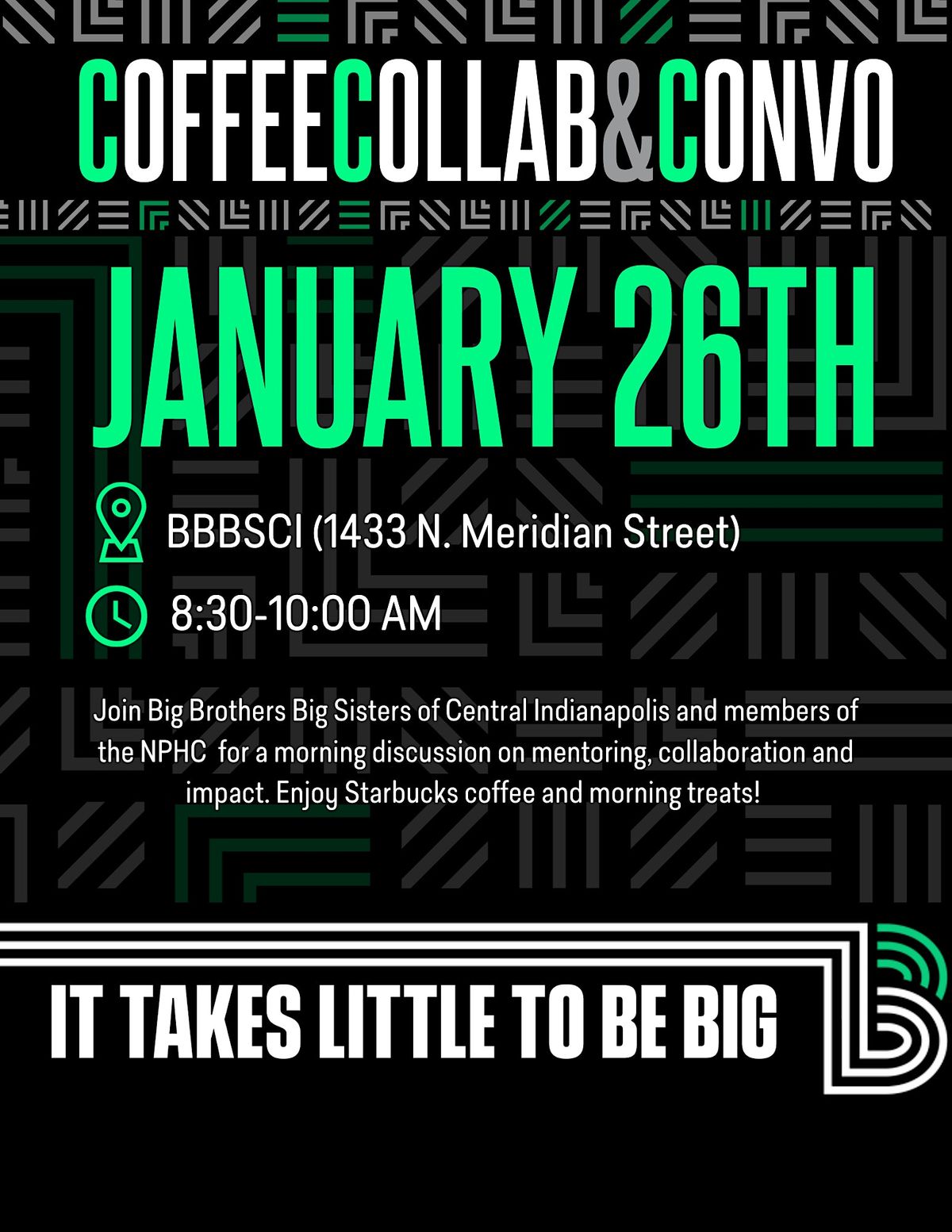 COFFEE, COLLAB & CONVO, Big Brothers Big Sisters of Central Indiana, Indianapolis, January 26