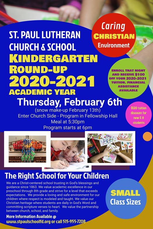 Kindergarten Round Up At St Paul Lutheran School Fort Dodge Fort