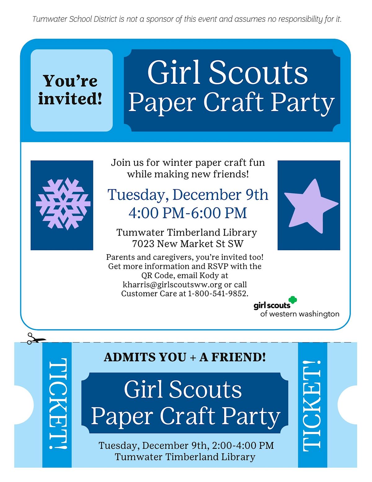 Paper Craft Party with Girl Scouts in Tumwater!, 9 December | Event in Tumwater | AllEvents
