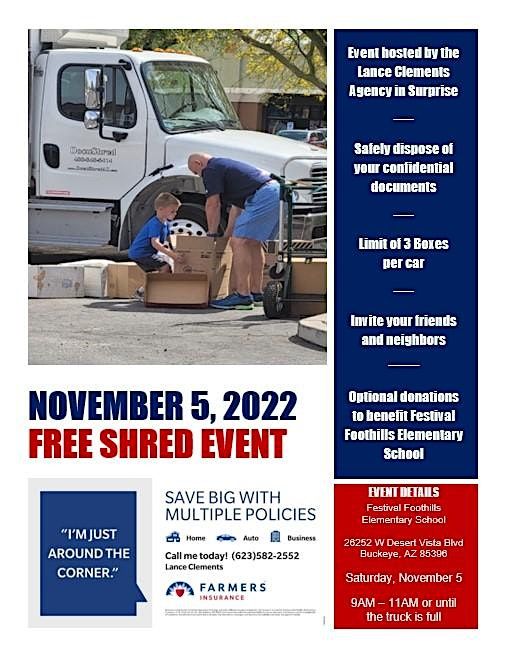 Free Community Shred Event hosted by the Lance Clements Agency