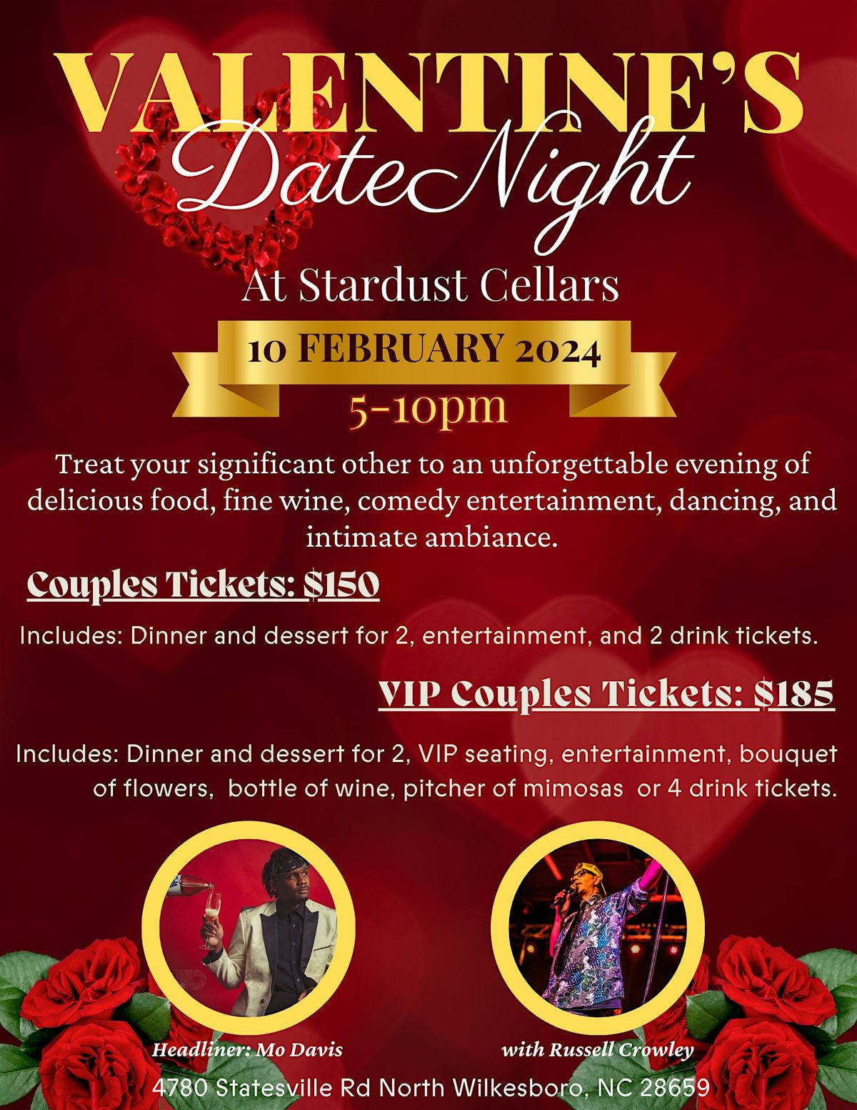 Valentines Dinner, Comedy, and Dancing Date Night, Stardust Cellars