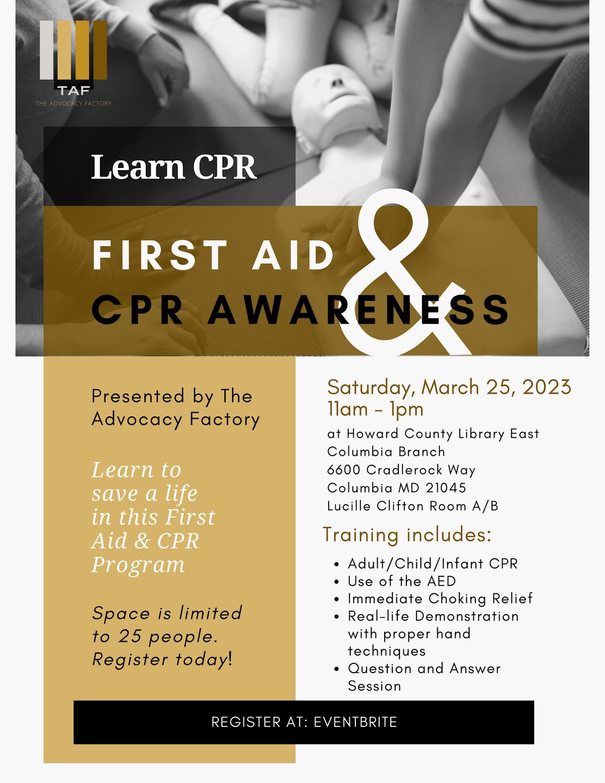 Life Saving First Aid & CPR Awareness, 6600 Cradlerock Way, Columbia ...