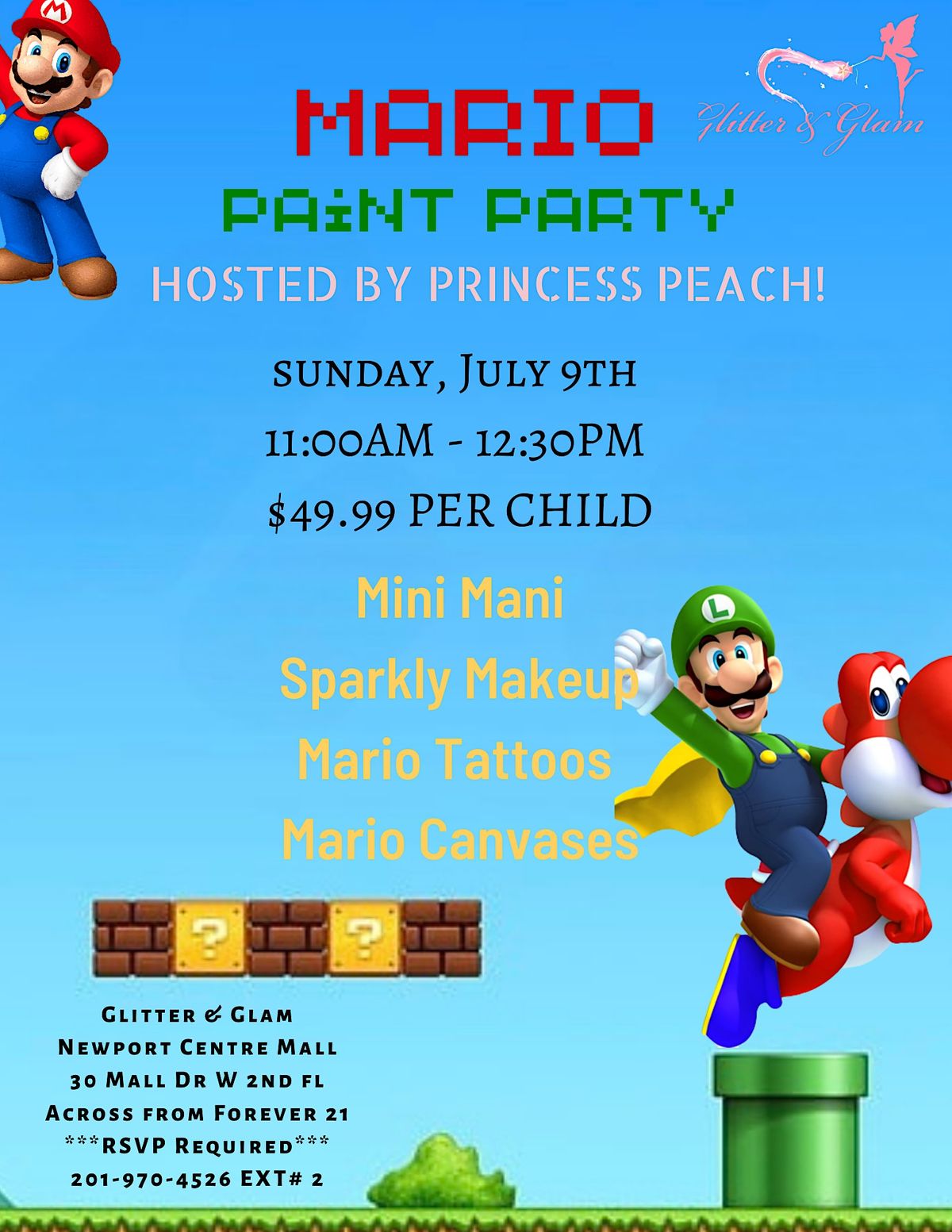 Mario Paint Party Hosted by Princess Peach!, Glitter & Glam Newport