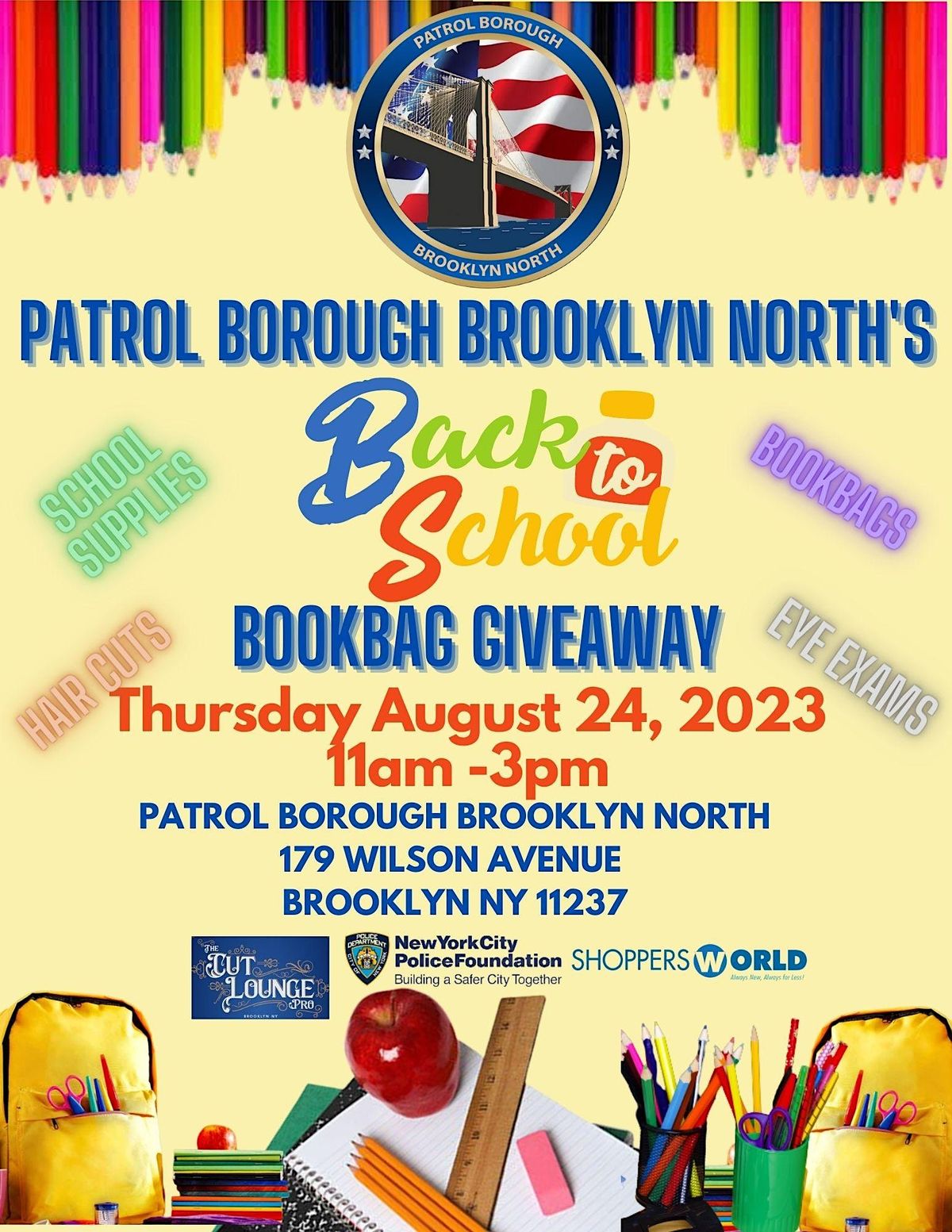 Patrol Borough Brooklyn Norths Back to School Book Bag Giveaway, Patrol