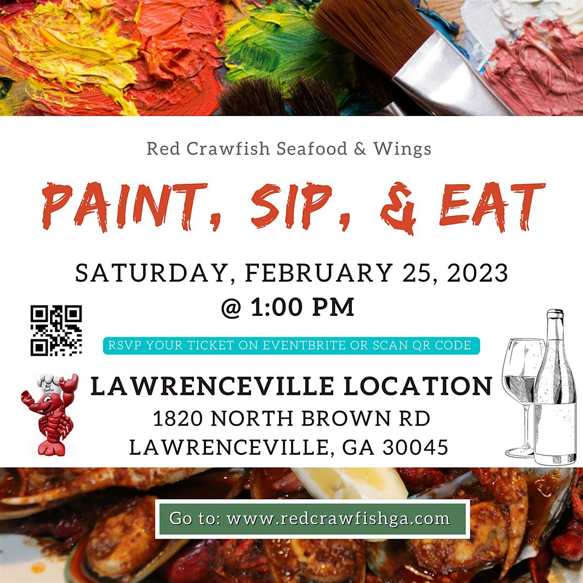 Red Craw’s Paint, Sip & Eat Lawrenceville Location, Red Crawfish