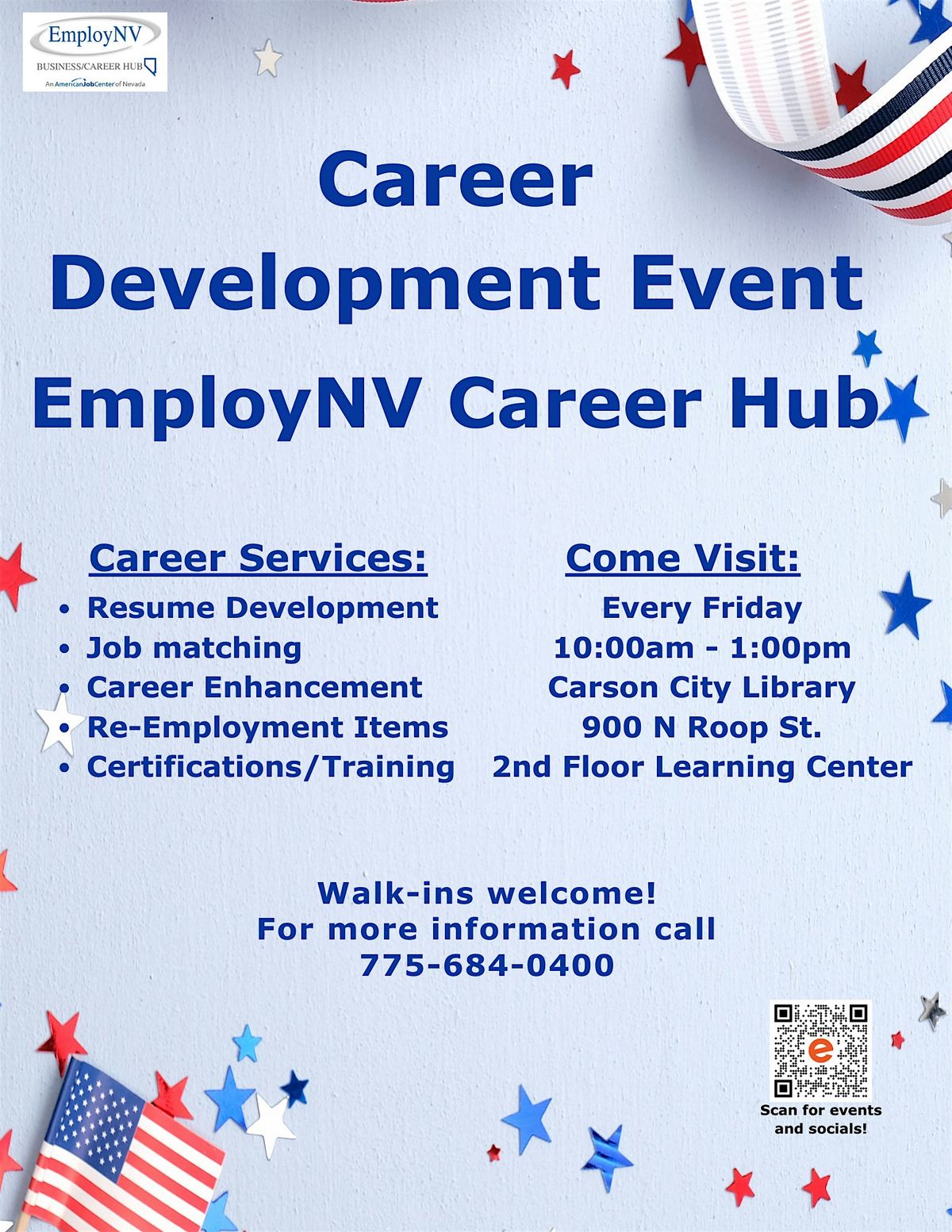 CARSON CITY, NV Career Development Event, Carson City Library, 5 July