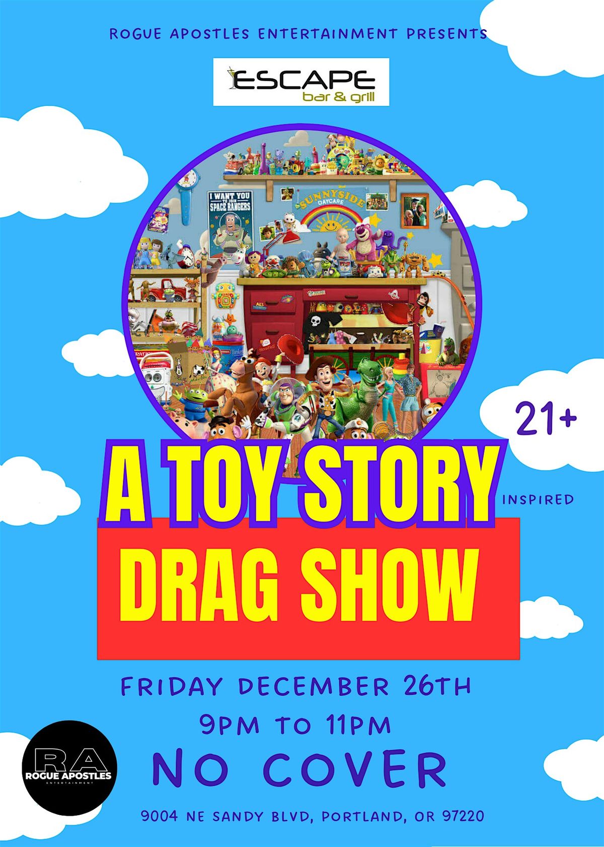 A Toy Story Inspired Drag Show At Escape Bar & Grill, 26 December | Event in Portland | AllEvents