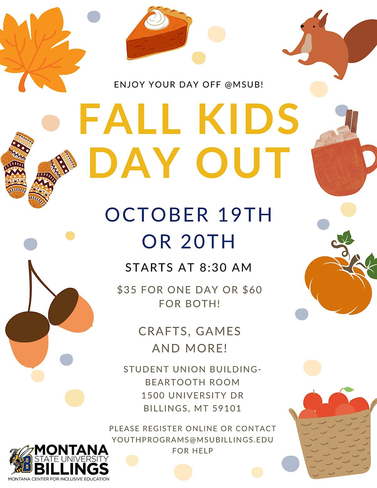 2023 Fall Kids Day Out MSUB, Montana State University Billings College