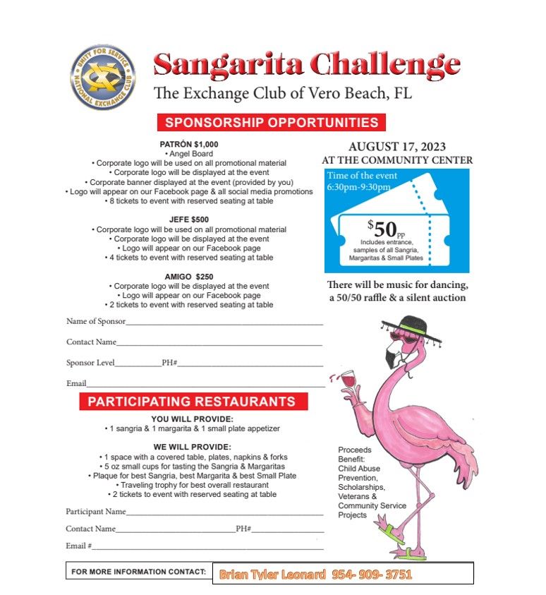 2nd Annual Sangarita Challenge Vero Beach Community Center August 17 2nd Annual Sangarita Challenge Vero Beach Community Center August 17