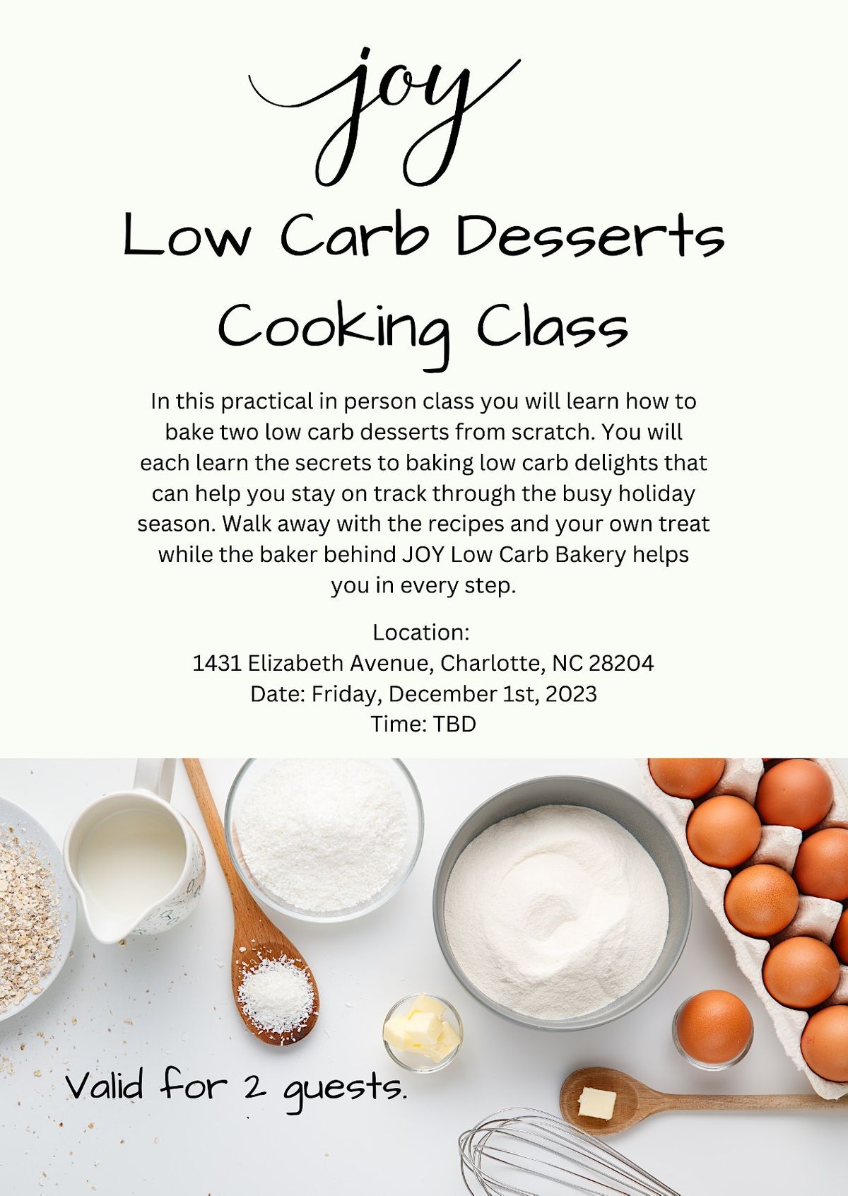 Low Carb Dessert Cooking Class, Mito Station, Elizabeth Avenue