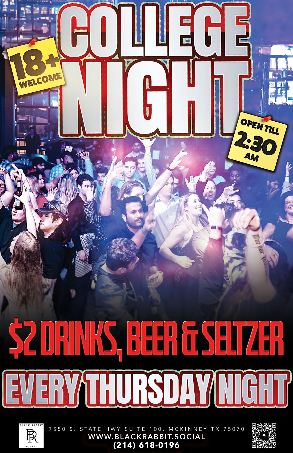 Black Rabbit Social Presents College Night 18+ Every Thursday, Black ...