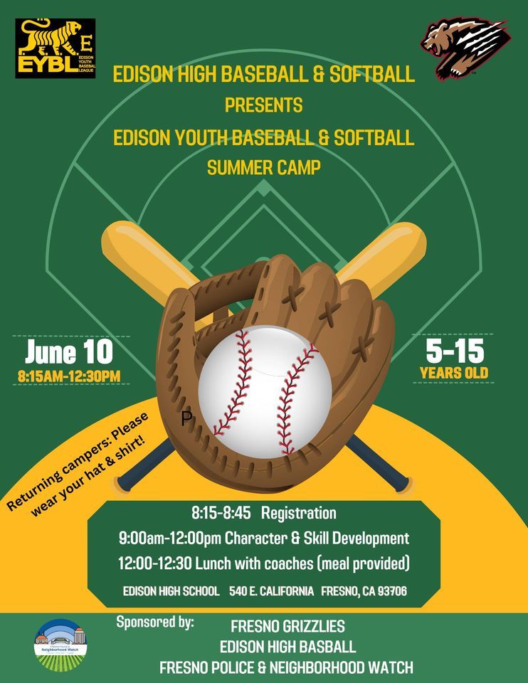 Edison Youth baseball & softball one day camp, Edison High School