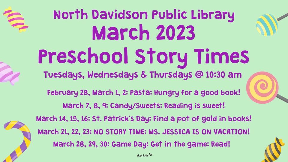 March 2023 Preschool Story Time, North Davidson Public Library