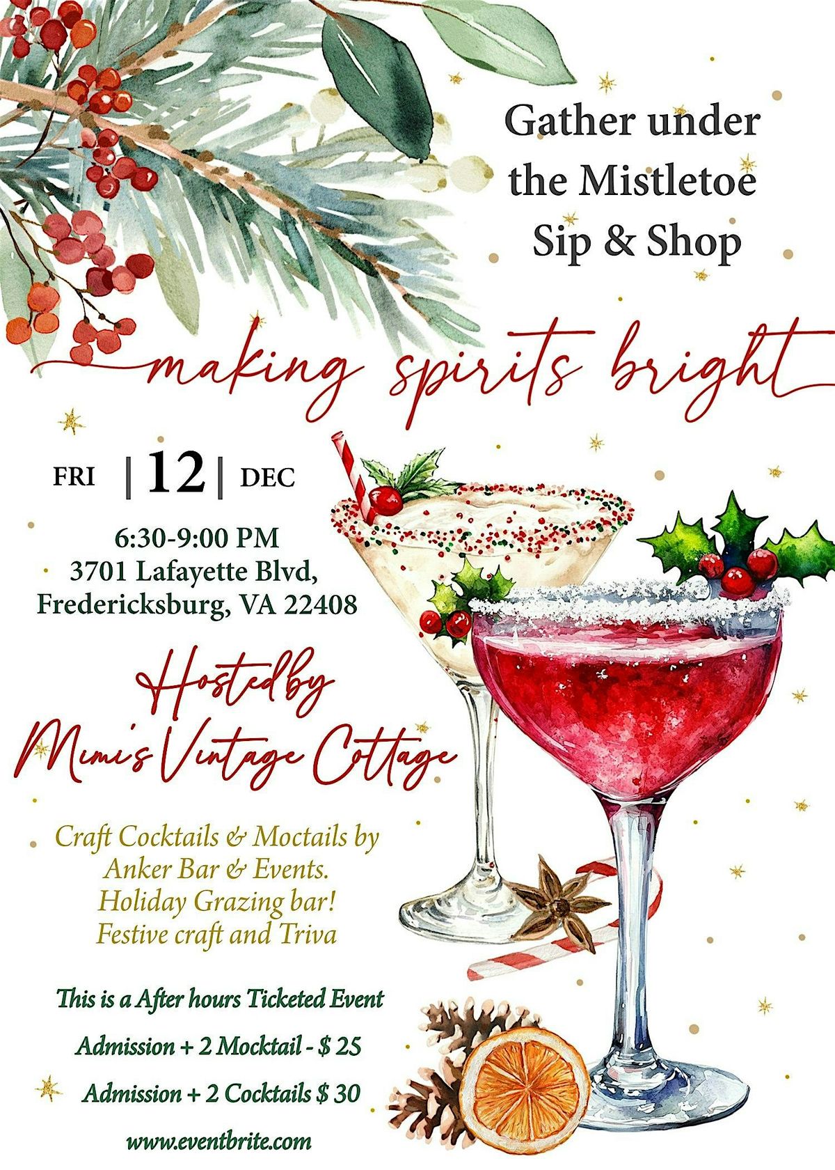 Gather around the Mistletoe Sip & Shop, 12 December | Event in Fredericksburg | AllEvents