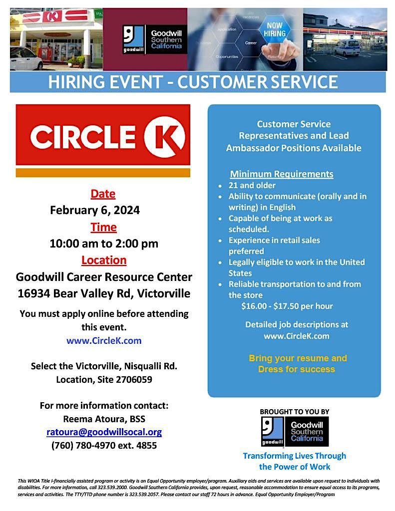 Circle K Hire Event, 16934 Bear Valley Road, Victorville, CA, USA, February 6 2024 AllEvents.in
