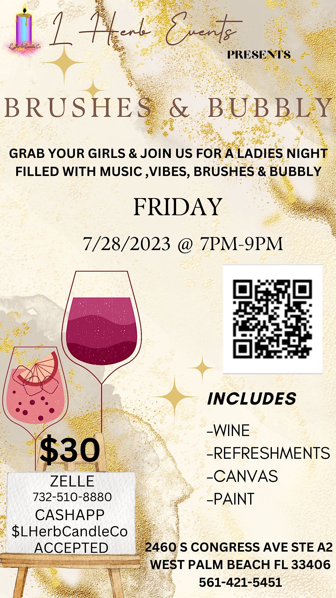 BRUSHES & BUBBLY LADIES NIGHT, L HERB CANDLE CO & AMIRA AMOR EXPERIENCE