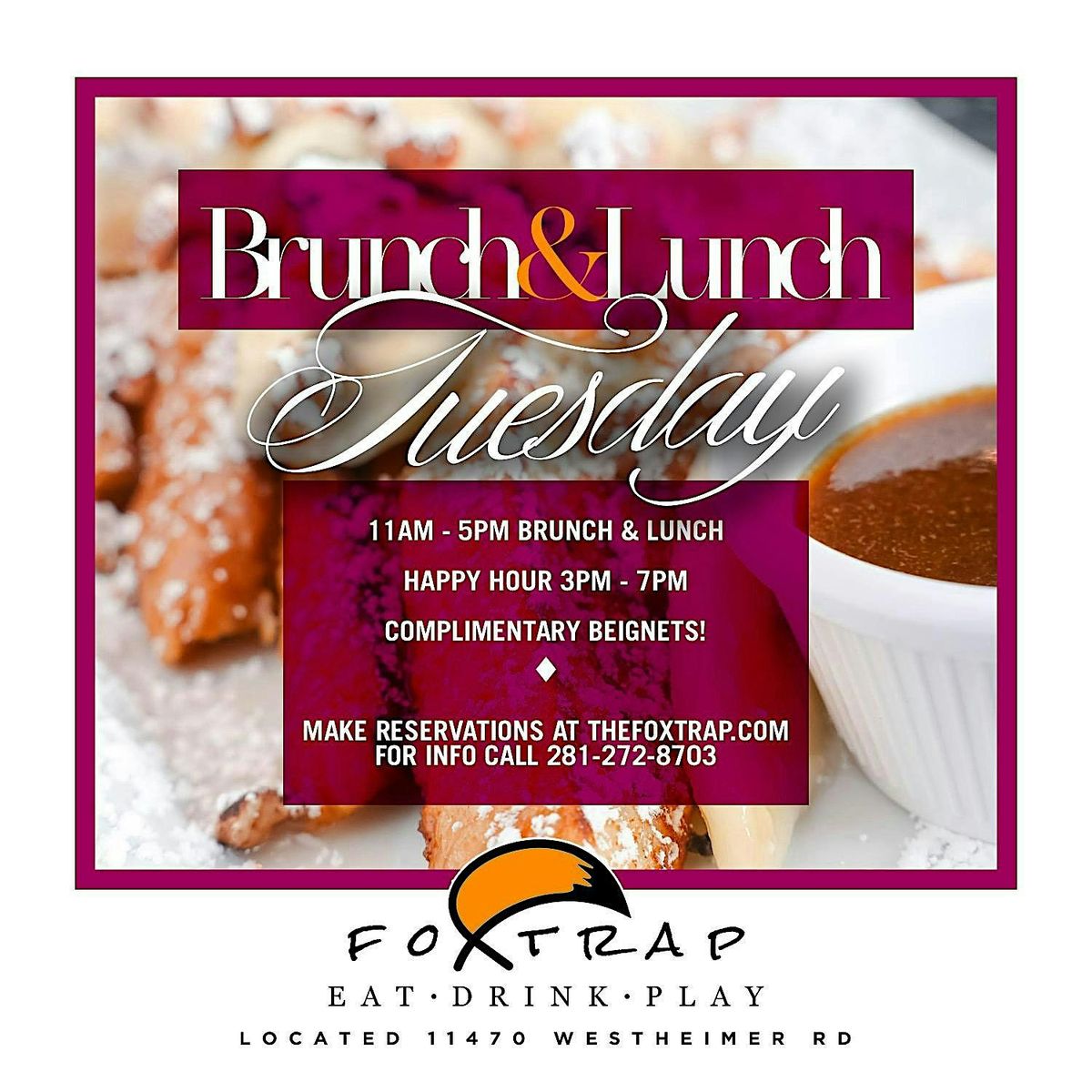 Tuesday  Brunch & Lunch | Happy Hour | Hookah | Pool Tables | Free Beignets | Event in Houston | AllEvents