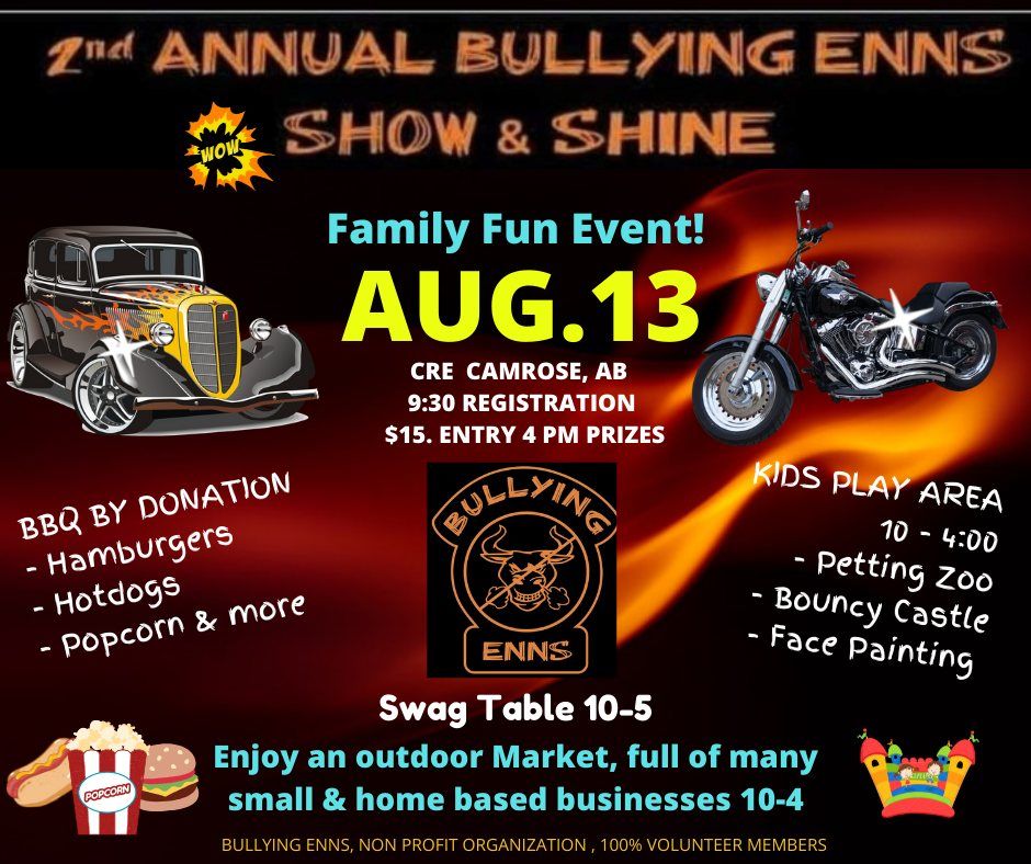 CAMROSE 2nd Annual BULLYING ENNS Show & Shine, Family Market & Events, Camrose Regional