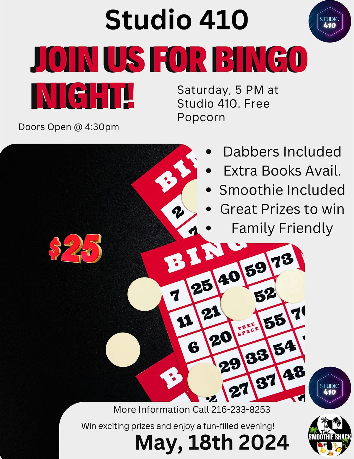 Bingo Night at Studio 410, Studio 410, 410 Middle Avenue, Elyria, OH