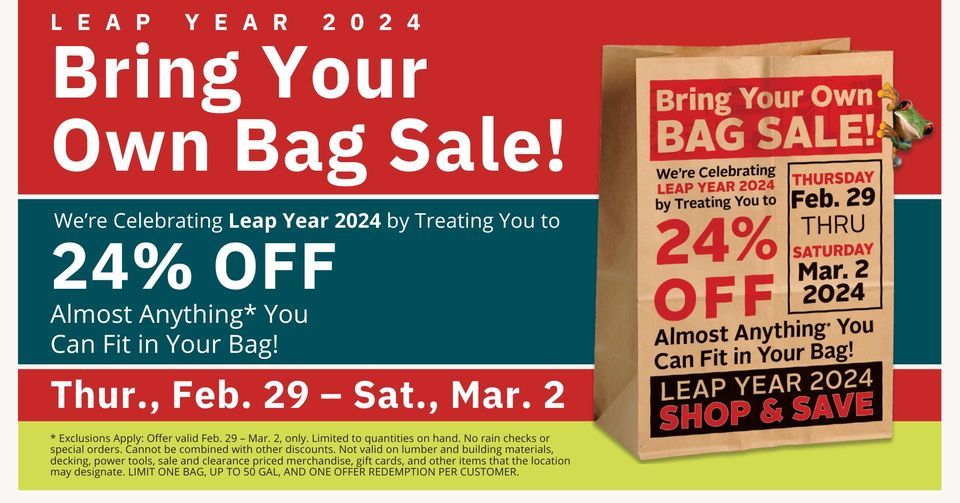 Bring Your Own Bag 24 Off Sale, Bayview Building Materials of Elma
