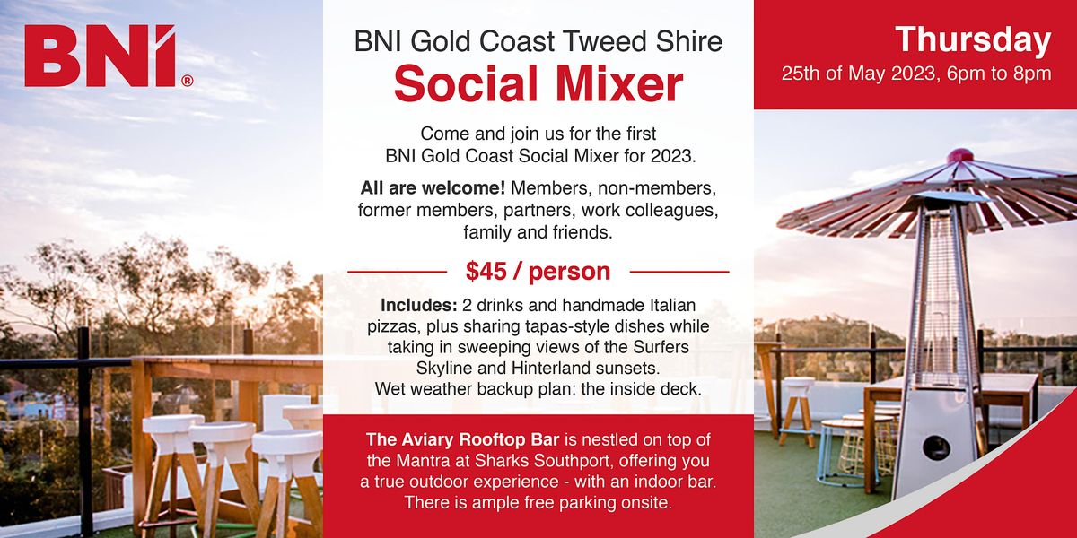 BNI Gold Coast Social Mixer, Aviary Rooftop Bar, Southport, 25 May 2023
