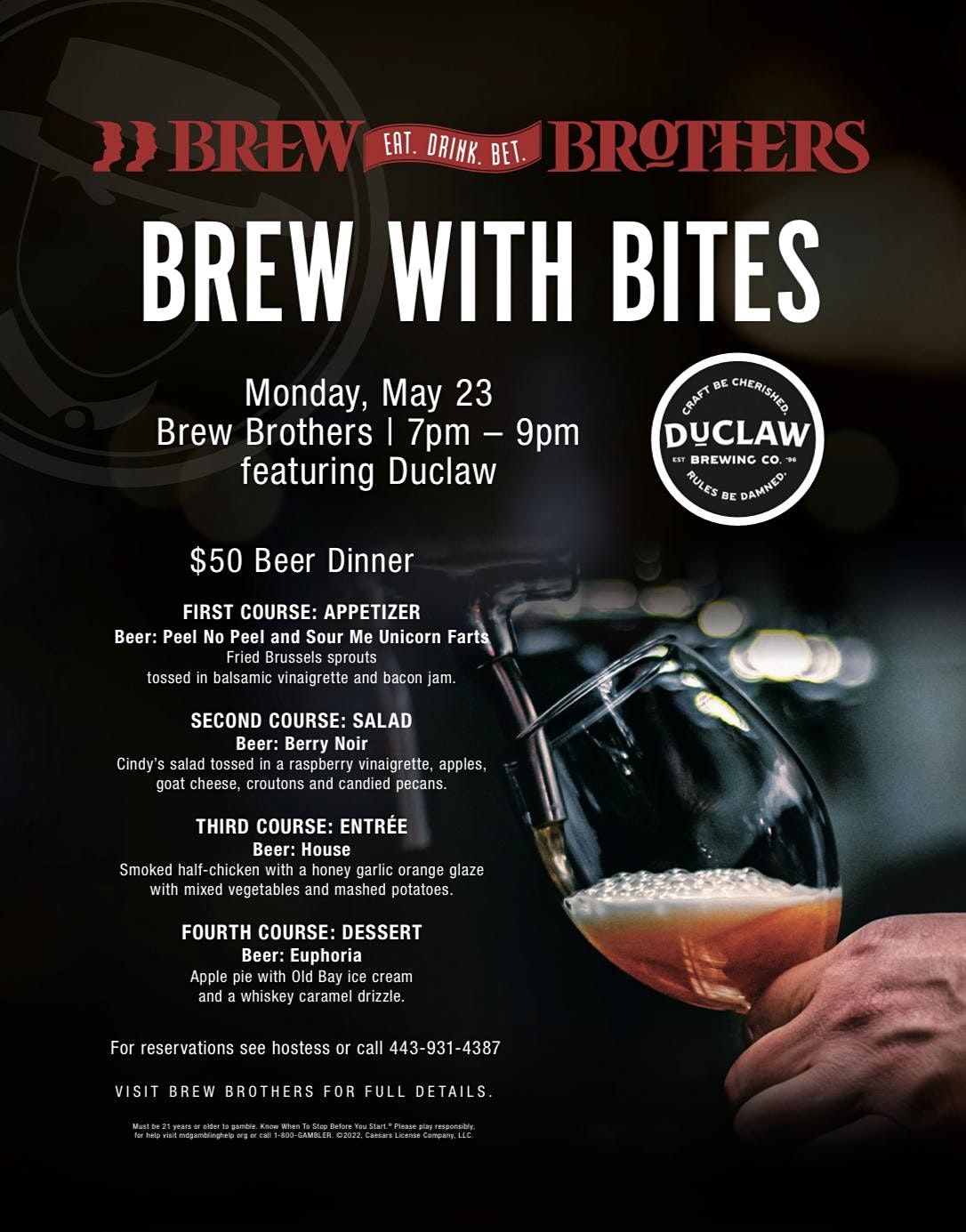 Brews Brothers Brews with Bites Dinner featuring DuClaw, Horseshoe