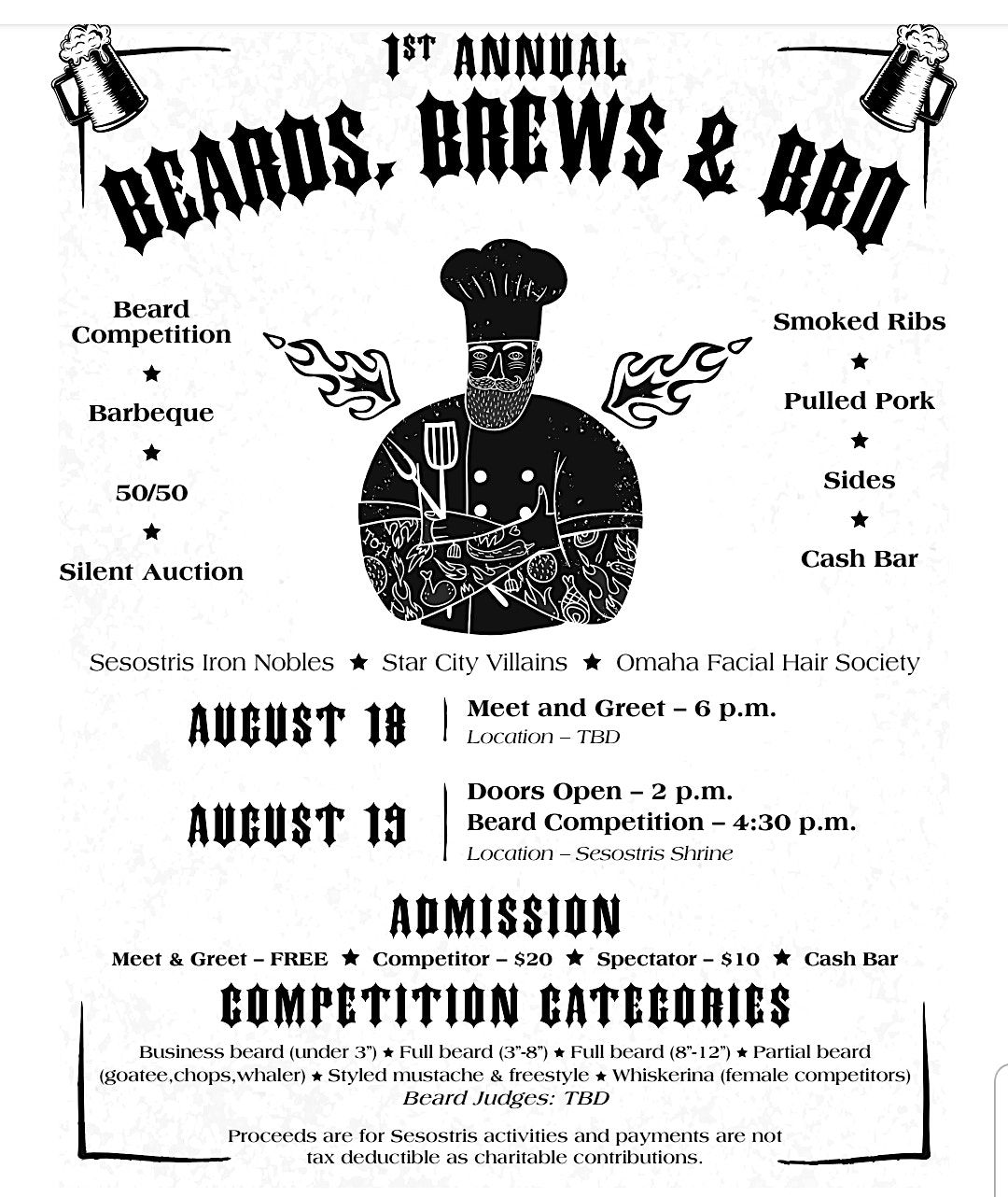 Beard, Brews & BBQ, Sesostris Shrine Social Hall, Roca, August 19 2023