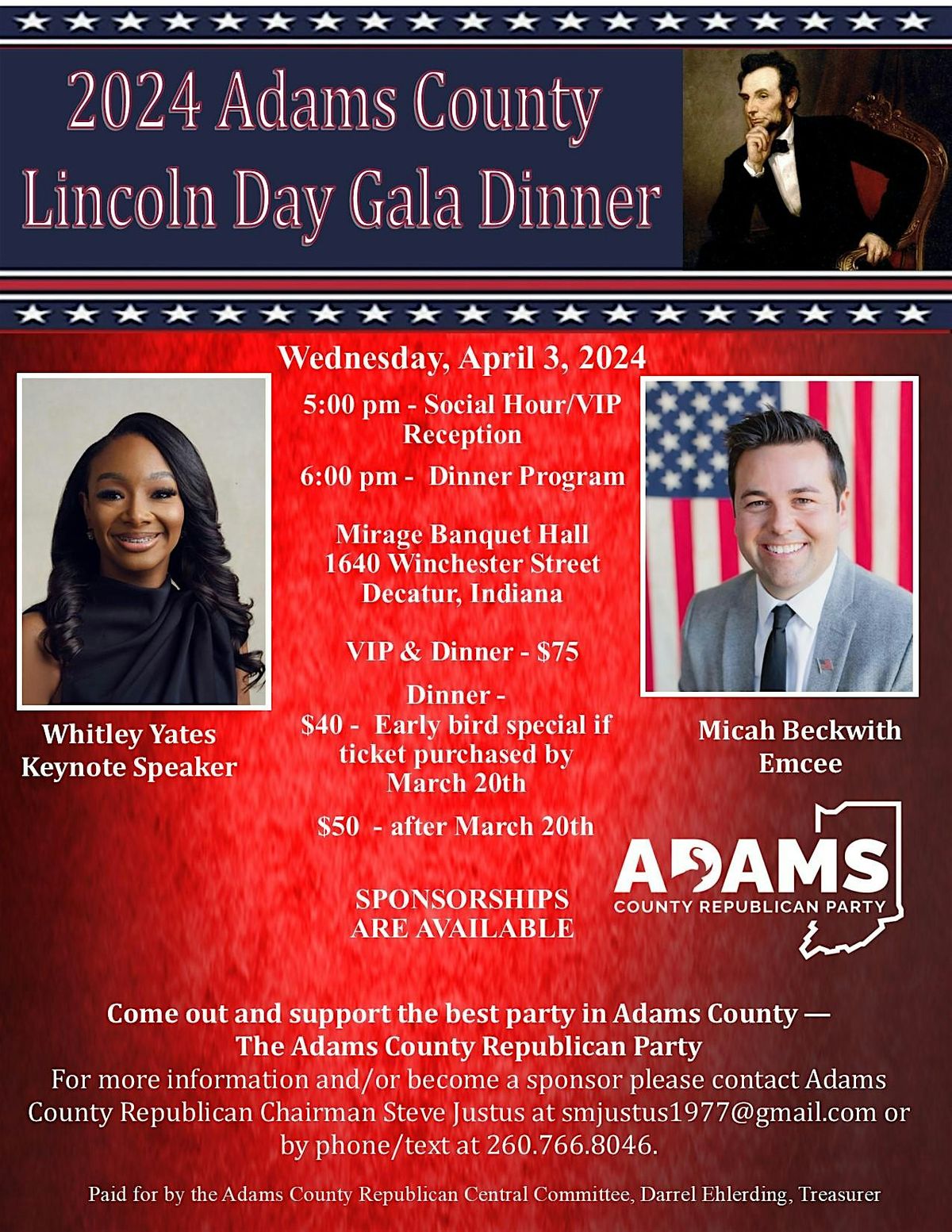 Adams County Republican Party Lincoln Day Gala 2024, Mirage Banquet