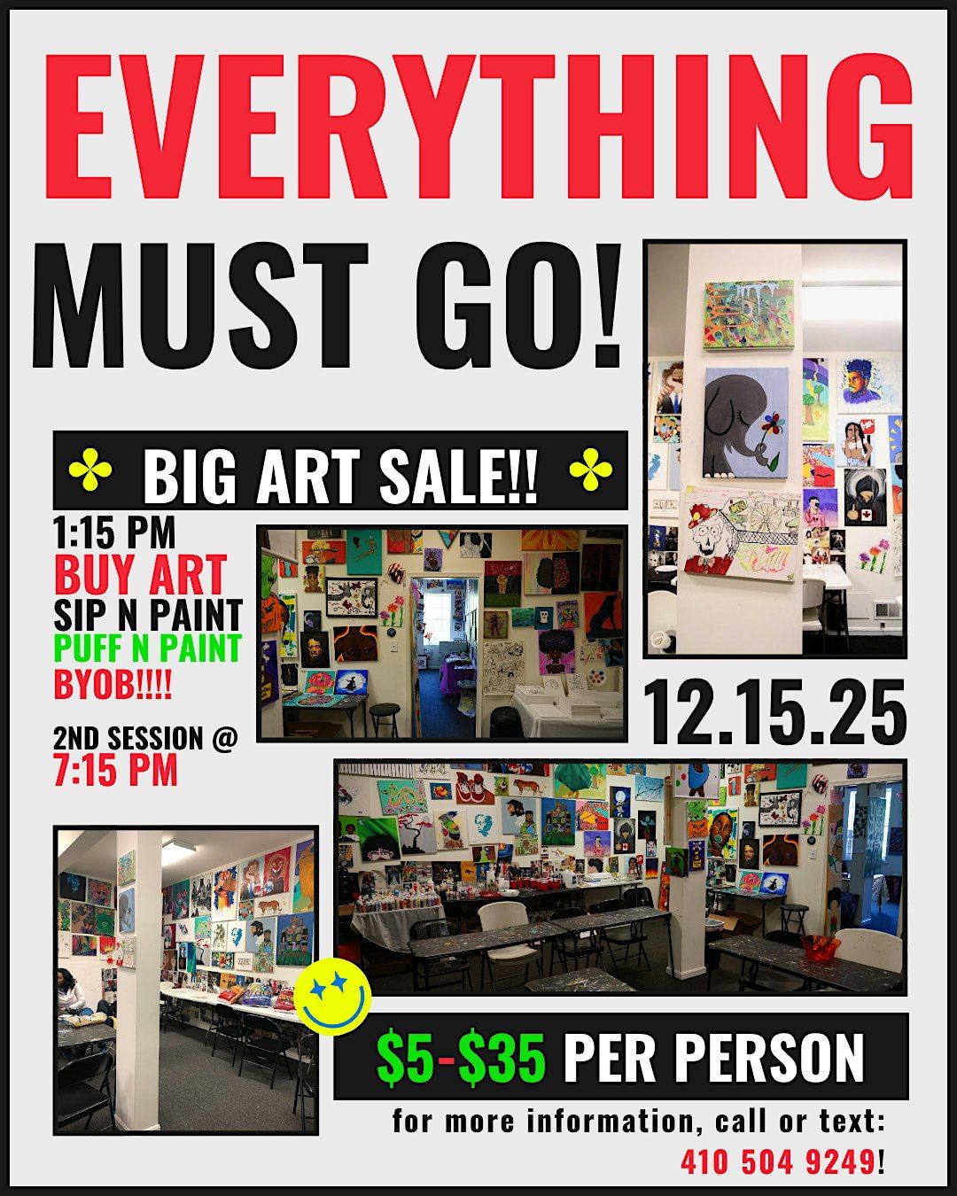 Everything Must Go! Big Art Sale + Sip, Puff n Paint Experience!, 15 December | Event in Baltimore | AllEvents