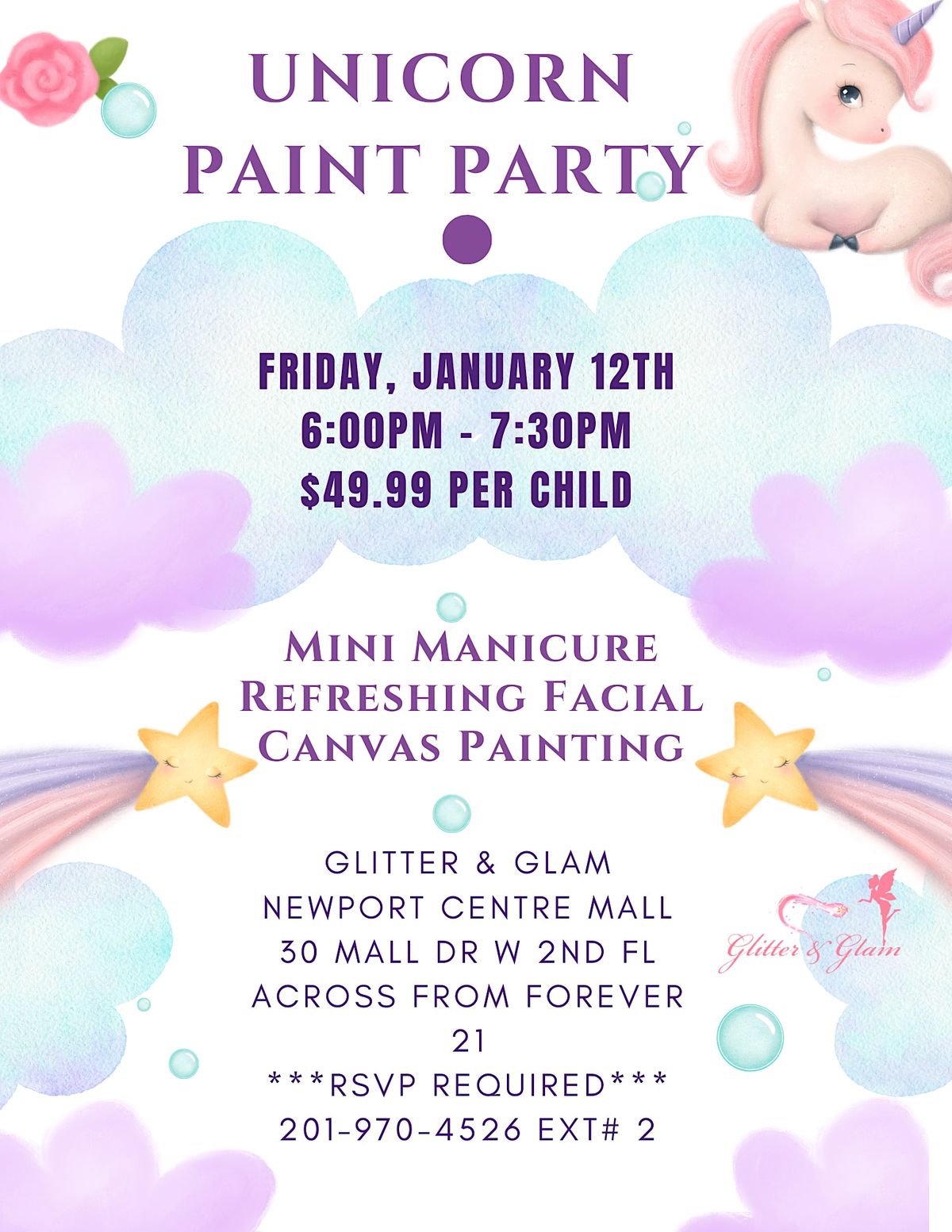 Unicorn Paint Party, Glitter & Glam Newport Centre Mall, Jersey City