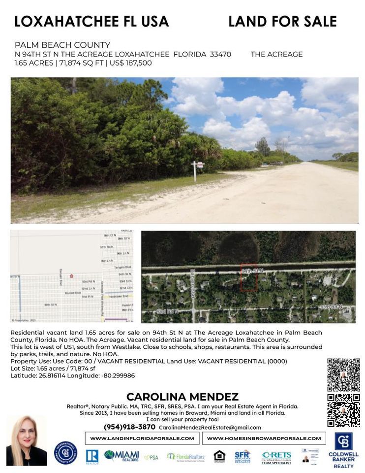 Land in The Acreage For Sale. Palm Beach County Florida. Info Carolina