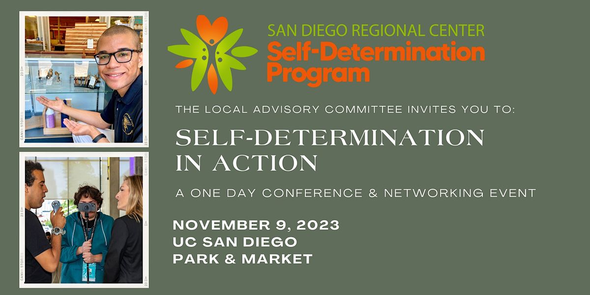 graphical postcard listing the time, date, and place of the self-determination in action conference