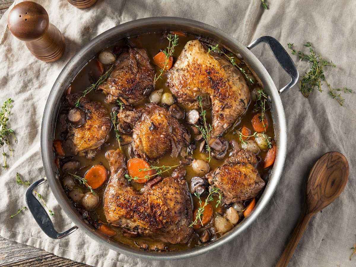 Dinner In France Coq Au Vin Duchess Potatoes And Green Bean Amandine 