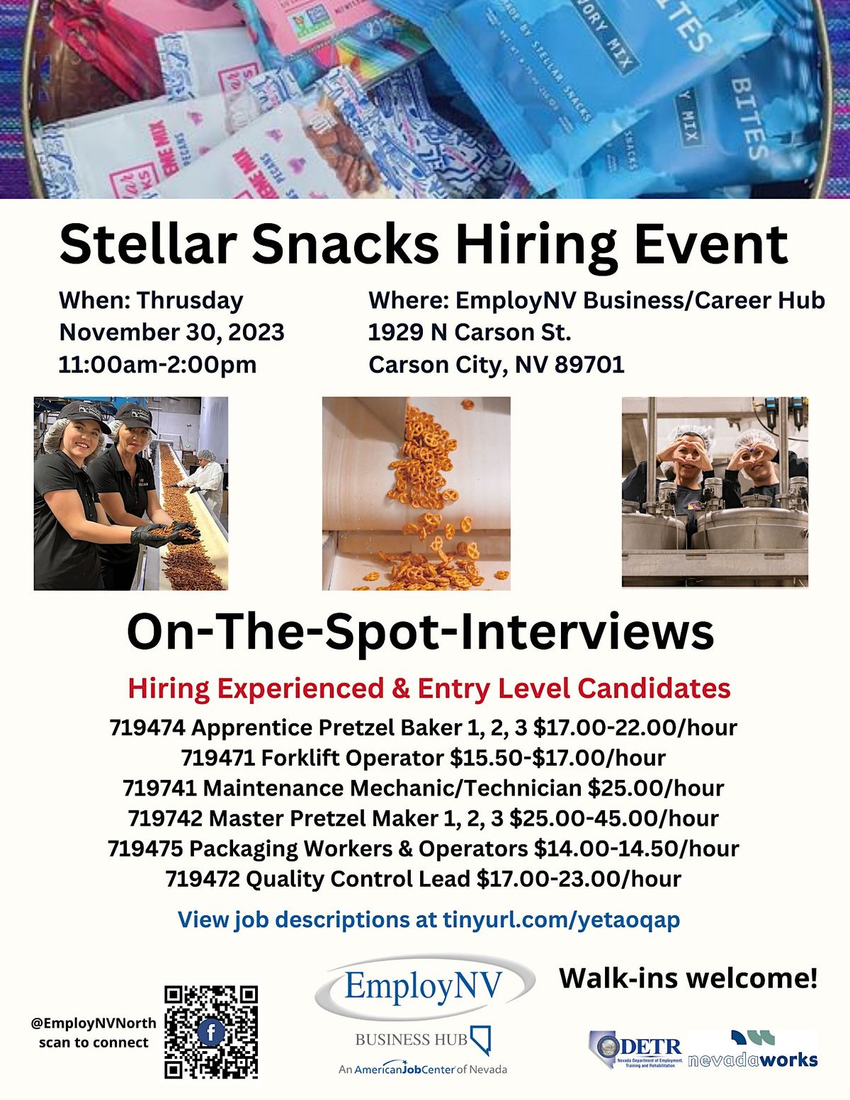 Stellar Snacks Hiring Event, EmployNV Business/Career Hub (Carson City), November 30 2023