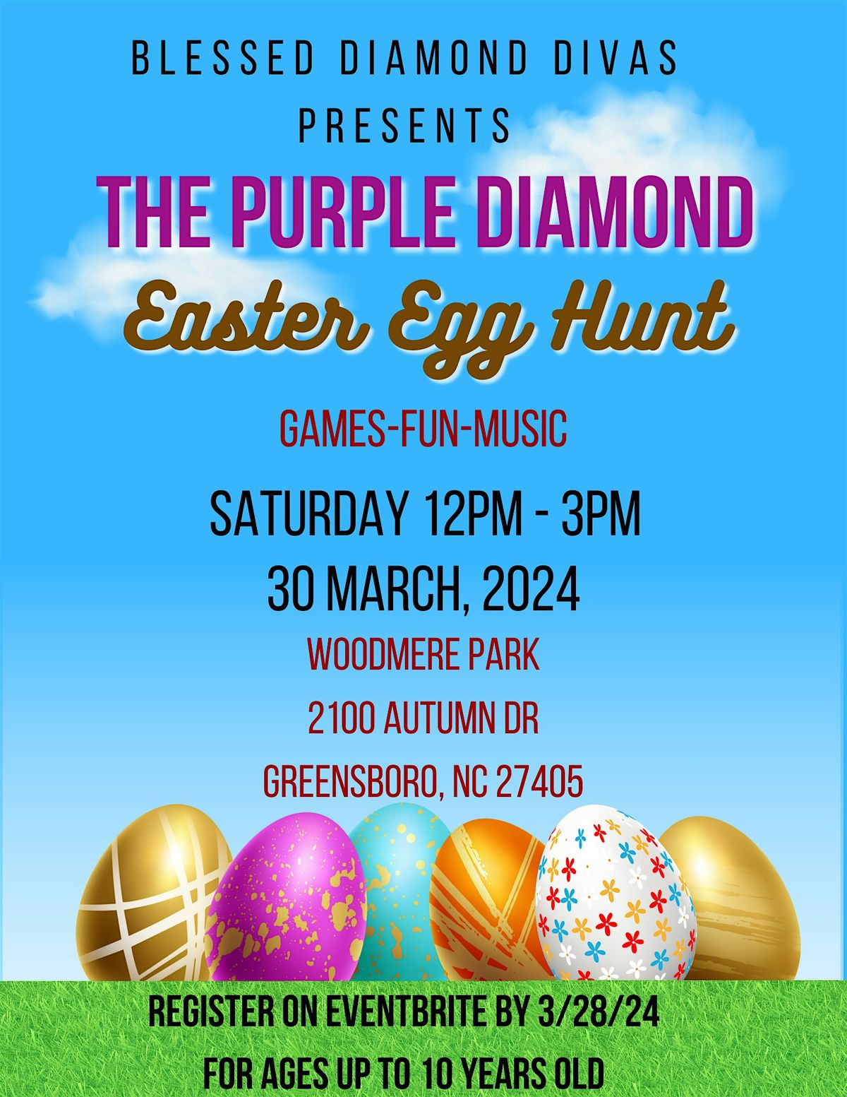The Purple Diamond Easter Egg Hunt, Woomere Park, Greensboro, 30 March