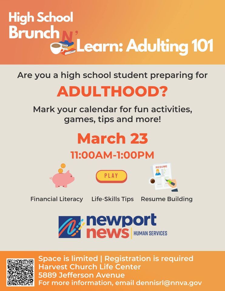 High School Brunch N Learn: Adulting 101, 5889 Jefferson Ave, Newport News,  VA, United States, Virginia 23605, 23 March 2024 | AllEvents.in