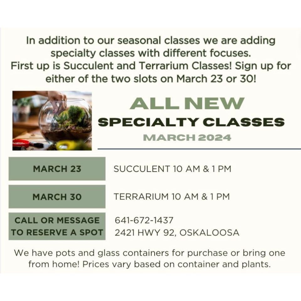 Specialty Classes Succulent, Stam Greenhouse, Oskaloosa, 23 March
