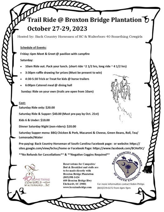 Walterboro SC Trail Ride Weekend at Broxton Bridge with Back Country