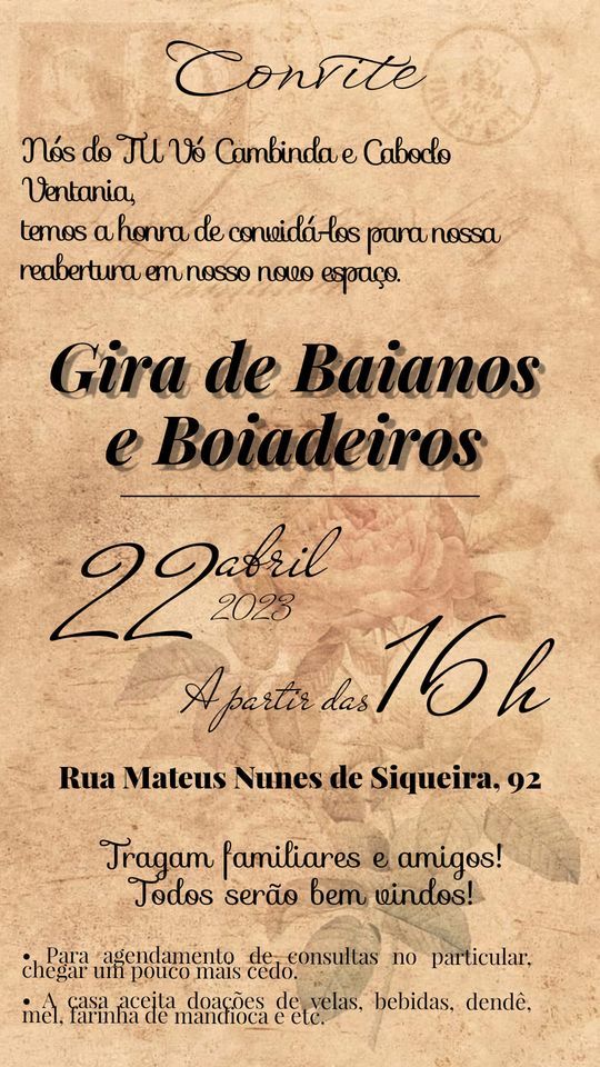 Gira de Baianos e Boiadeiros, Vó Cambinda e Caboclo Ventania, São Paulo, April 22 2023